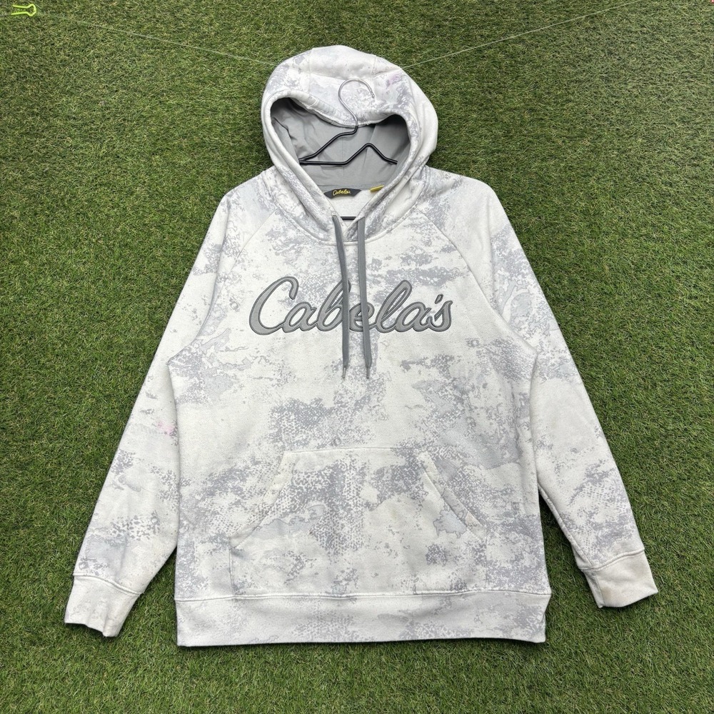 Cabelas Hoodie Mens Large Gray Camo Pattern Pullover Embroidered Logo Hunting